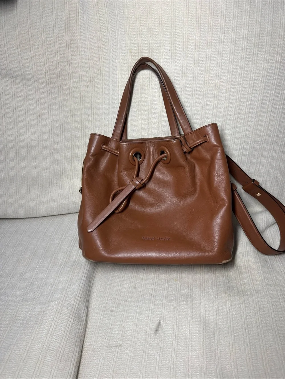 Cole Haan Leather Bucket Bag Grand Series (British Tan Color) Grand Series